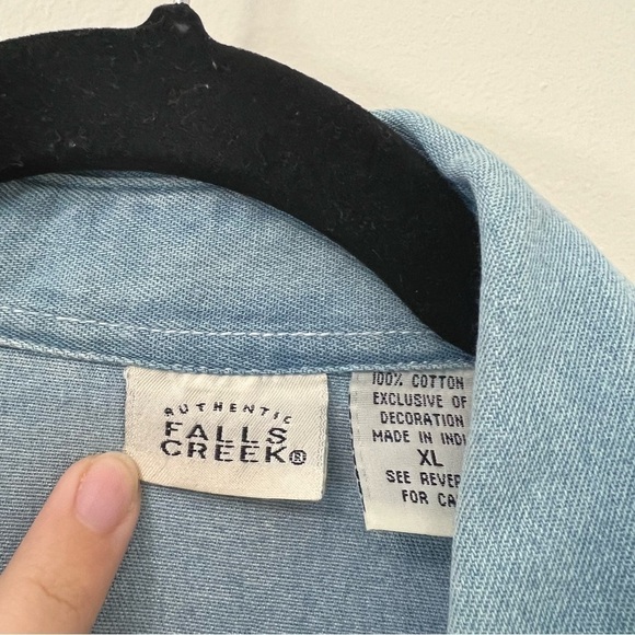 Vintage‎ Falls Creek Fall Scarecrow Embroidered Denim Chambray Button Down Shirt - Picture 4 of 6